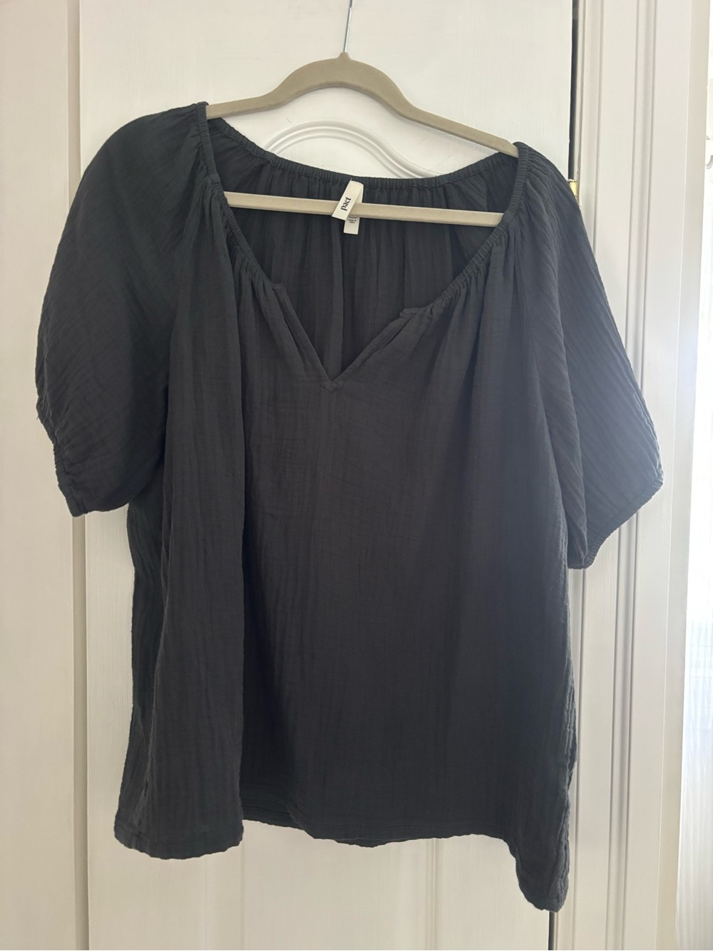 Pact Black Tie-Front Peasant Blouse